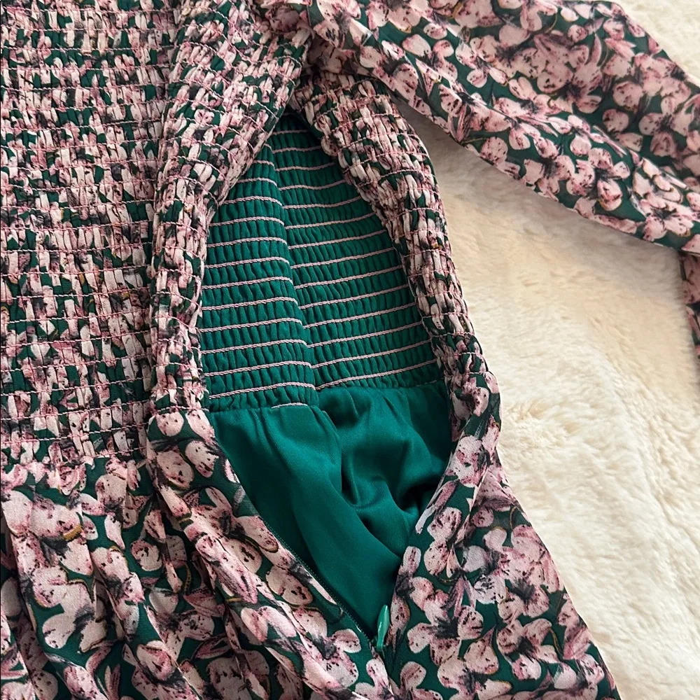 Lulu's Emerald Green and Pink Floral Dress, M - Picture 11 of 13